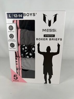 Messi Boys' Stretch Boxer Briefs - Pink & Gray (5-Pack)